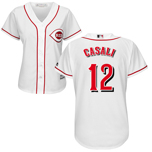 Reds #12 Curt Casali White Home Women's Stitched MLB Jersey